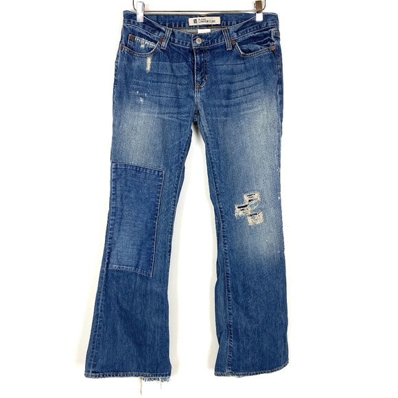 GAP Denim - GAP Jeans Patched Destroyed Low Rise Flare Blue 8